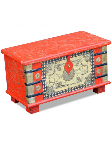 Baule Rosso in Legno di Mango 80x40x45 cm