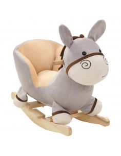 Asino a Dondolo con Schienale in Peluche 60x32x55 cm Grigio 2