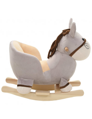 Asino a Dondolo con Schienale in Peluche 60x32x55 cm Grigio