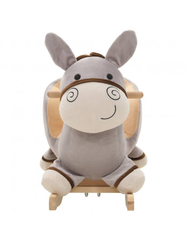 Asino a Dondolo con Schienale in Peluche 60x32x55 cm Grigio