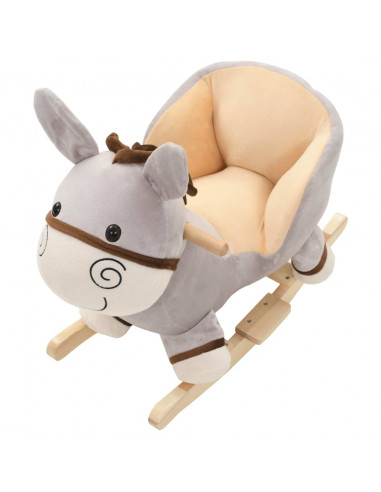 Asino a Dondolo con Schienale in Peluche 60x32x55 cm Grigio