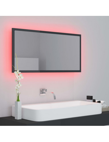 Specchio da Bagno LED Grigio Lucido 90x8,5x37 cm in Acrilico