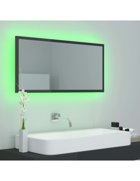 Specchio da Bagno LED Grigio Lucido 90x8,5x37 cm in Acrilico