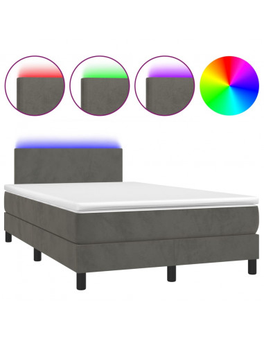 Letto a Molle con Materasso e LED Grigio Scuro 120x200 cm