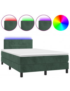 Letto a Molle con Materasso e LED Verde Scuro 120x200cm Velluto 2