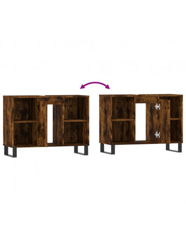 Armadietto Bagno Rovere Fumo 80x33x60 cm in Legno Multistrato