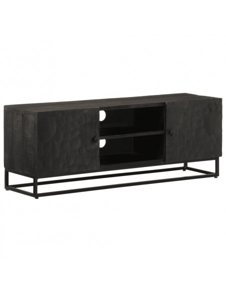 Mobile TV Nero 110x30x40 cm in Legno Massello di Mango e Ferro
