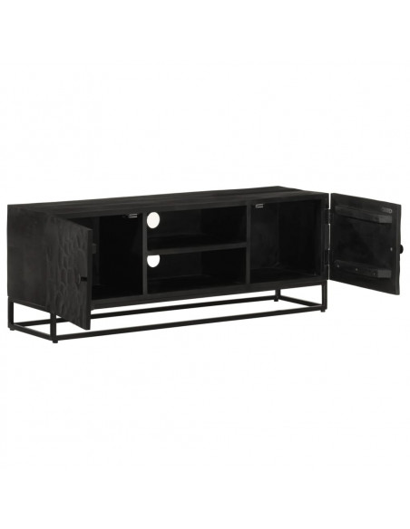 Mobile TV Nero 110x30x40 cm in Legno Massello di Mango e Ferro