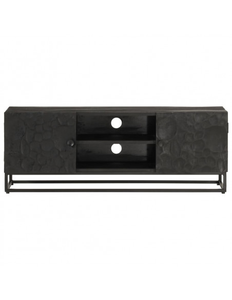 Mobile TV Nero 110x30x40 cm in Legno Massello di Mango e Ferro