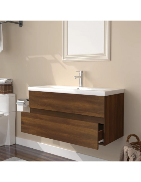 Mobile Bagno Lavabo Integrato Rovere Marrone Legno Multistrato