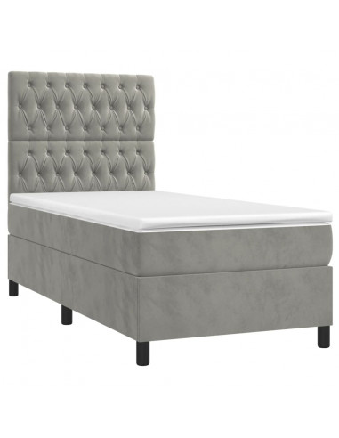 Letto a Molle Materasso e LED Grigio Chiaro 90x190 cm Velluto