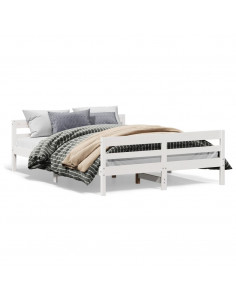 Giroletto con Testiera Bianco 140x200 cm Legno Massello di Pino 2