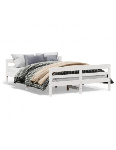 Giroletto con Testiera Bianco 140x200 cm Legno Massello di Pino