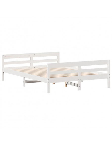 Giroletto con Testiera Bianco 140x200 cm Legno Massello di Pino
