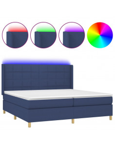 Letto a Molle Materasso e LED Blu 200x200cm in Tessuto 2