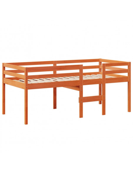 Letto a Soppalco con Tetto Cera 90x190cm Legno Massello di Pino