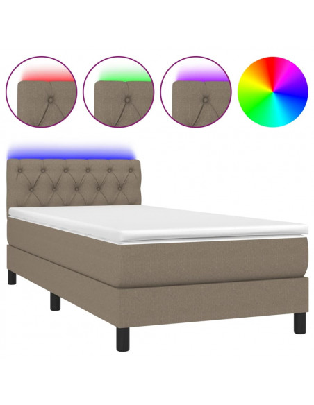 Letto a Molle con Materasso e LED Tortora 80x200 cm in Tessuto