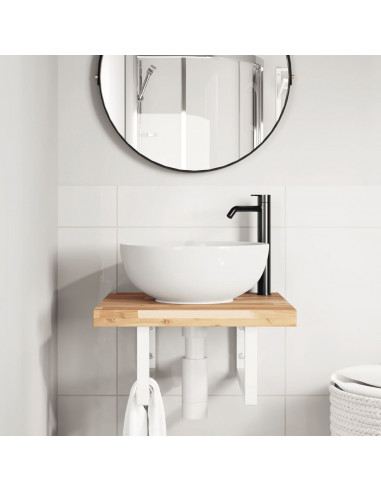 Ripiano a Parete per Lavabo in Acciaio e Massello di Acacia