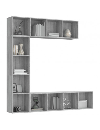 Set Mobili Libreria / Porta TV 3 pz Grigio Sonoma 180x30x180 cm