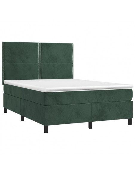 Letto a Molle con Materasso e LED Verde Scuro 140x200cm Velluto