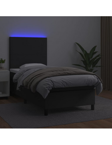 Giroletto a Molle con Materasso e LED Nero 90x190 cm Similpelle