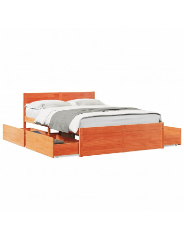 Giroletto Cassetti Marrone Cera 140x190 cm Legno Massello Pino