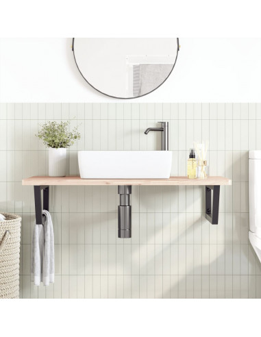 Ripiano a Parete per Lavabo in Acciaio e Massello di Faggio