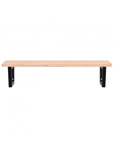 Ripiano a Parete per Lavabo in Acciaio e Massello di Faggio