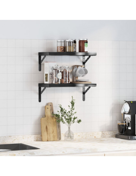 Mensole a Muro 2 pz 50x23,5x3 cm Nero in Acciaio Inossidabile