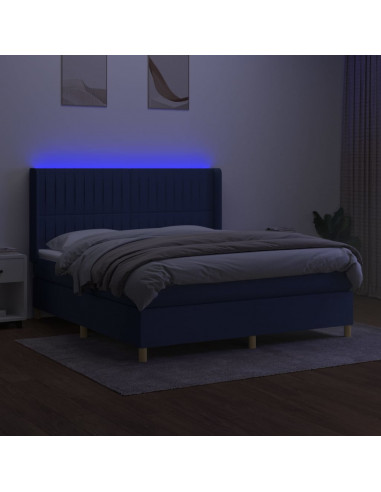 Letto a Molle con Materasso e LED Blu 180x200 cm in Tessuto
