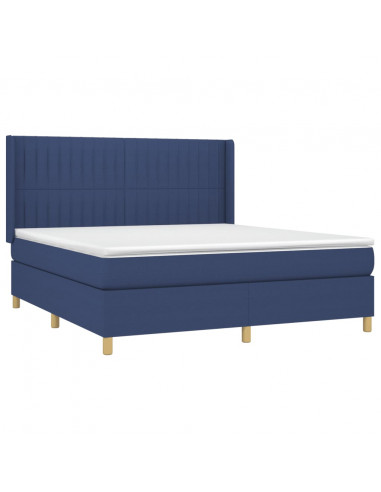 Letto a Molle con Materasso e LED Blu 180x200 cm in Tessuto