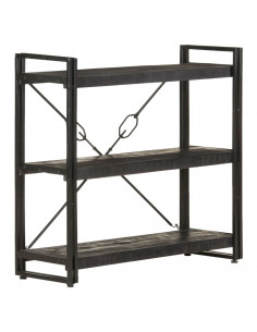 Libreria a 3 Ripiani 90x30x80cm Nero in Legno Massello di Mango 2