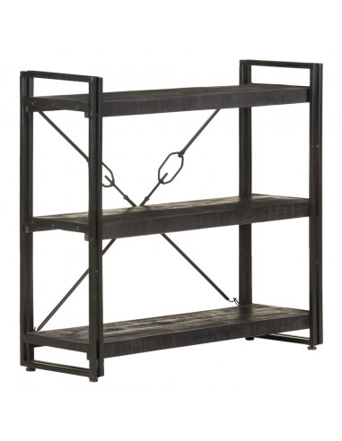 Libreria a 3 Ripiani 90x30x80cm Nero in Legno Massello di Mango