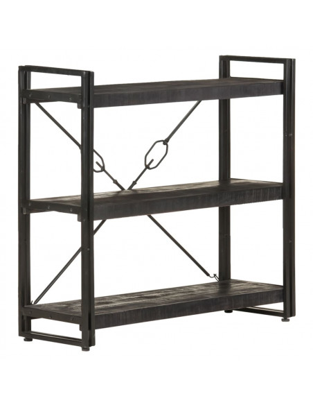 Libreria a 3 Ripiani 90x30x80cm Nero in Legno Massello di Mango
