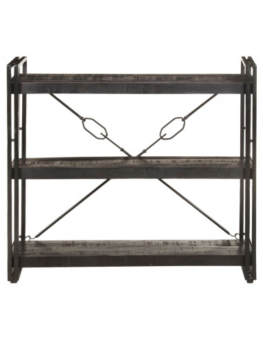 Libreria a 3 Ripiani 90x30x80cm Nero in Legno Massello di Mango