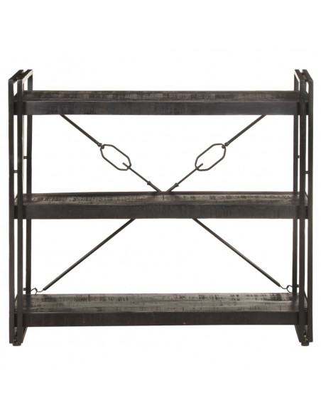 Libreria a 3 Ripiani 90x30x80cm Nero in Legno Massello di Mango