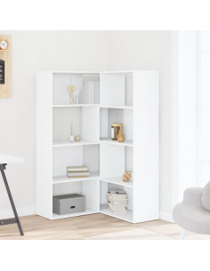 Libreria Angolare 4Ripiani Bianca 85x85x140cm Legno Multistrato 2
