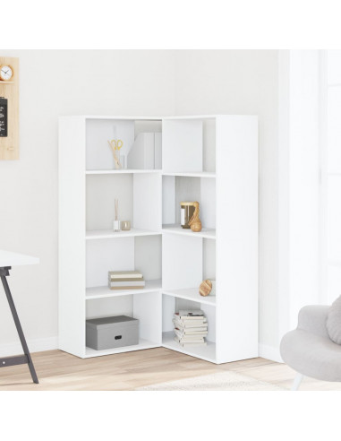 Libreria Angolare 4Ripiani Bianca 85x85x140cm Legno Multistrato
