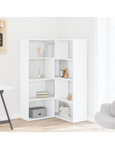 Libreria Angolare 4Ripiani Bianca 85x85x140cm Legno Multistrato