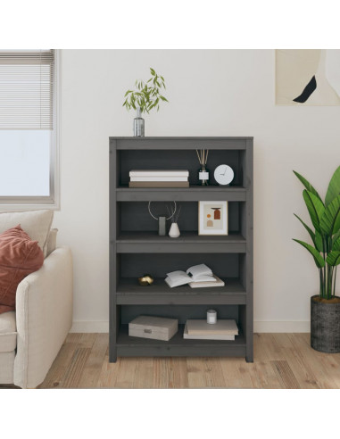 Libreria Grigia 80x35x126 cm in Legno Massello di Pino