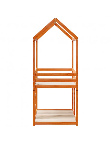 Letto a Castello con Tetto Marrone Cera 90x190 cm Massello Pino