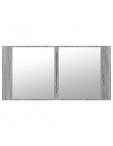 Armadietto a Specchio con LED Grigio Sonoma 90x12x45cm Acrilico