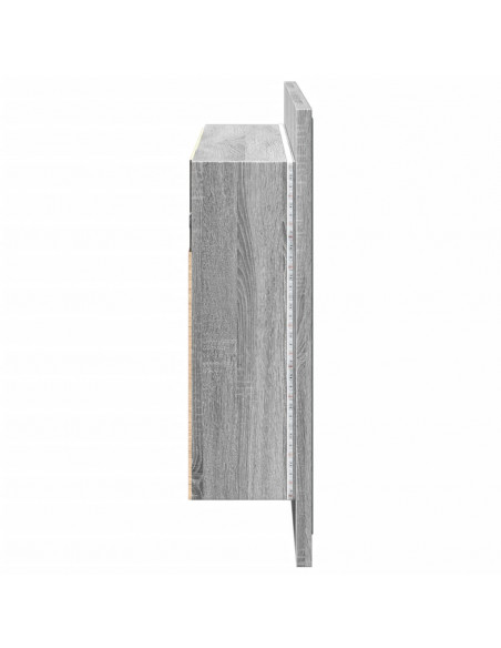 Armadietto a Specchio con LED Grigio Sonoma 90x12x45cm Acrilico