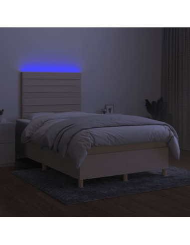 Letto a Molle con Materasso e LED Crema 120x200cm in Tessuto