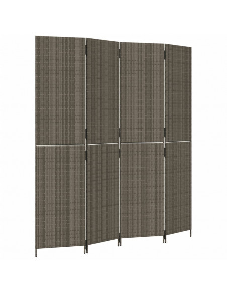 Divisorio per Ambienti a 4 Pannelli Grigio in Polyrattan
