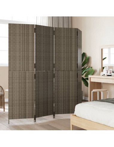 Divisorio per Ambienti a 4 Pannelli Grigio in Polyrattan