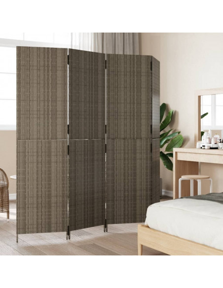 Divisorio per Ambienti a 4 Pannelli Grigio in Polyrattan