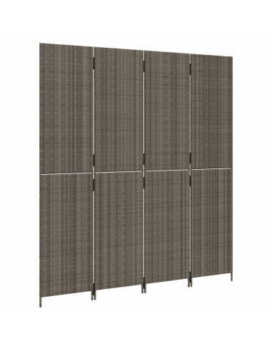 Divisorio per Ambienti a 4 Pannelli Grigio in Polyrattan