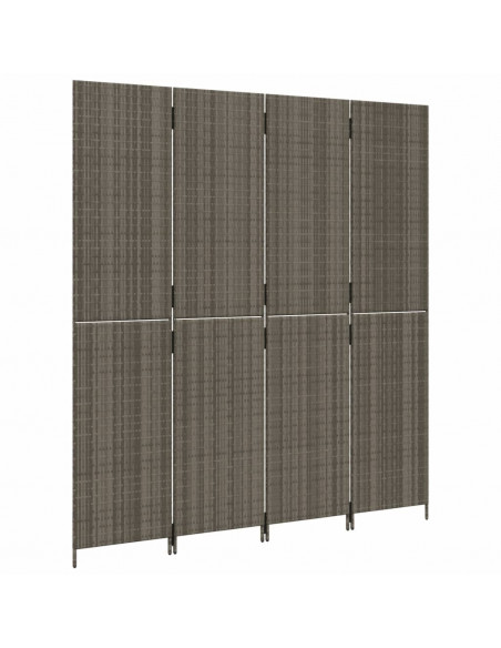 Divisorio per Ambienti a 4 Pannelli Grigio in Polyrattan