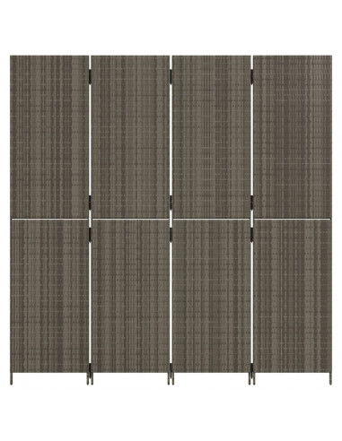 Divisorio per Ambienti a 4 Pannelli Grigio in Polyrattan